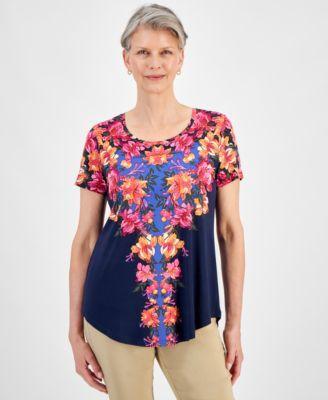 Jm Collection Womens Scoop-Neck Short-Sleeve Printed Knit Top, Created for Macys Product Image