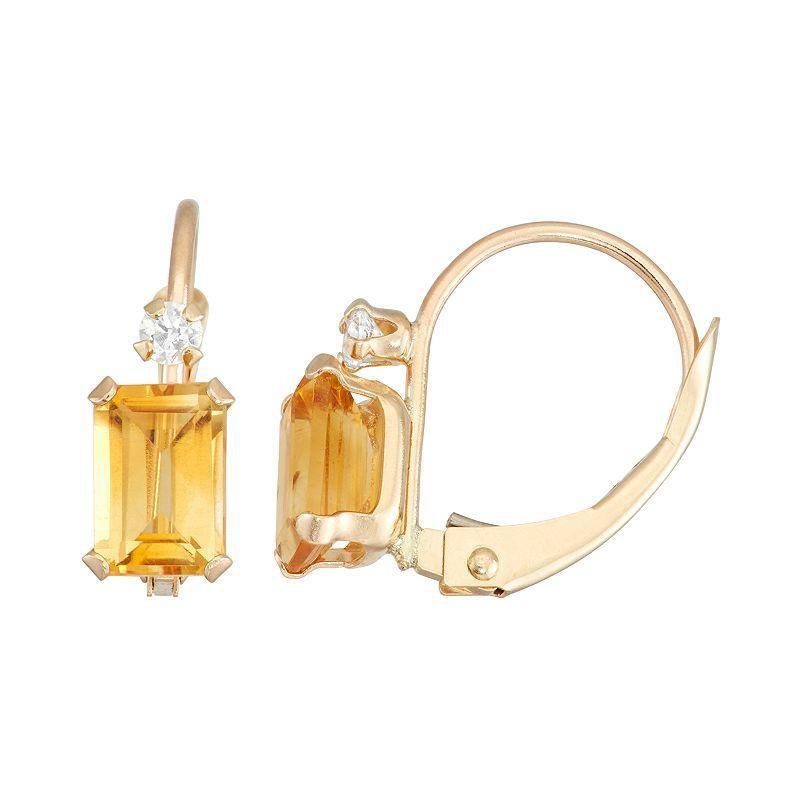 Designs by Gioelli 10k Gold Emerald-Cut Citrine & White Zircon Leverback Earrings, Womens, Yellow Product Image