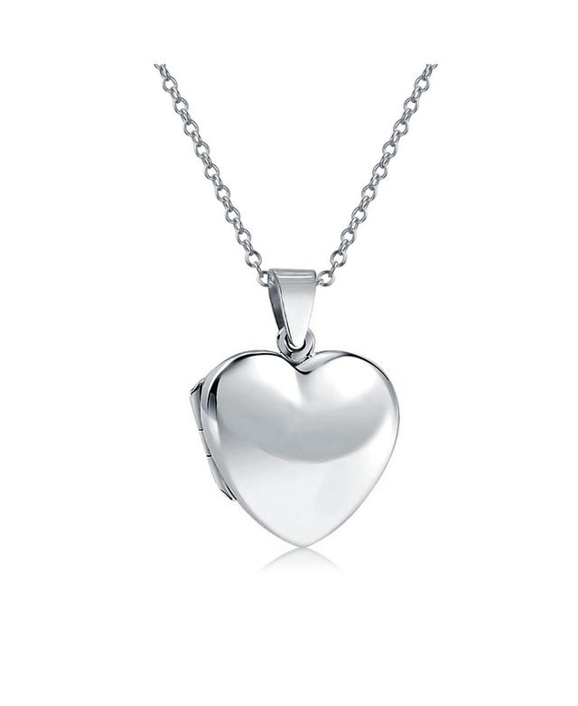 Bling Jewelry Simple Plain Puff Heart Shaped Photo Lockets For Women That Hold Pictures Polished .925 Silver Locket Necklace Pendant Product Image