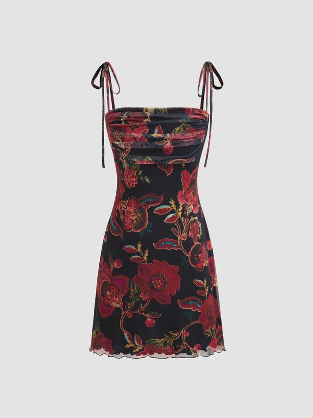 Square Neck Floral Ruched Mini Dress Product Image