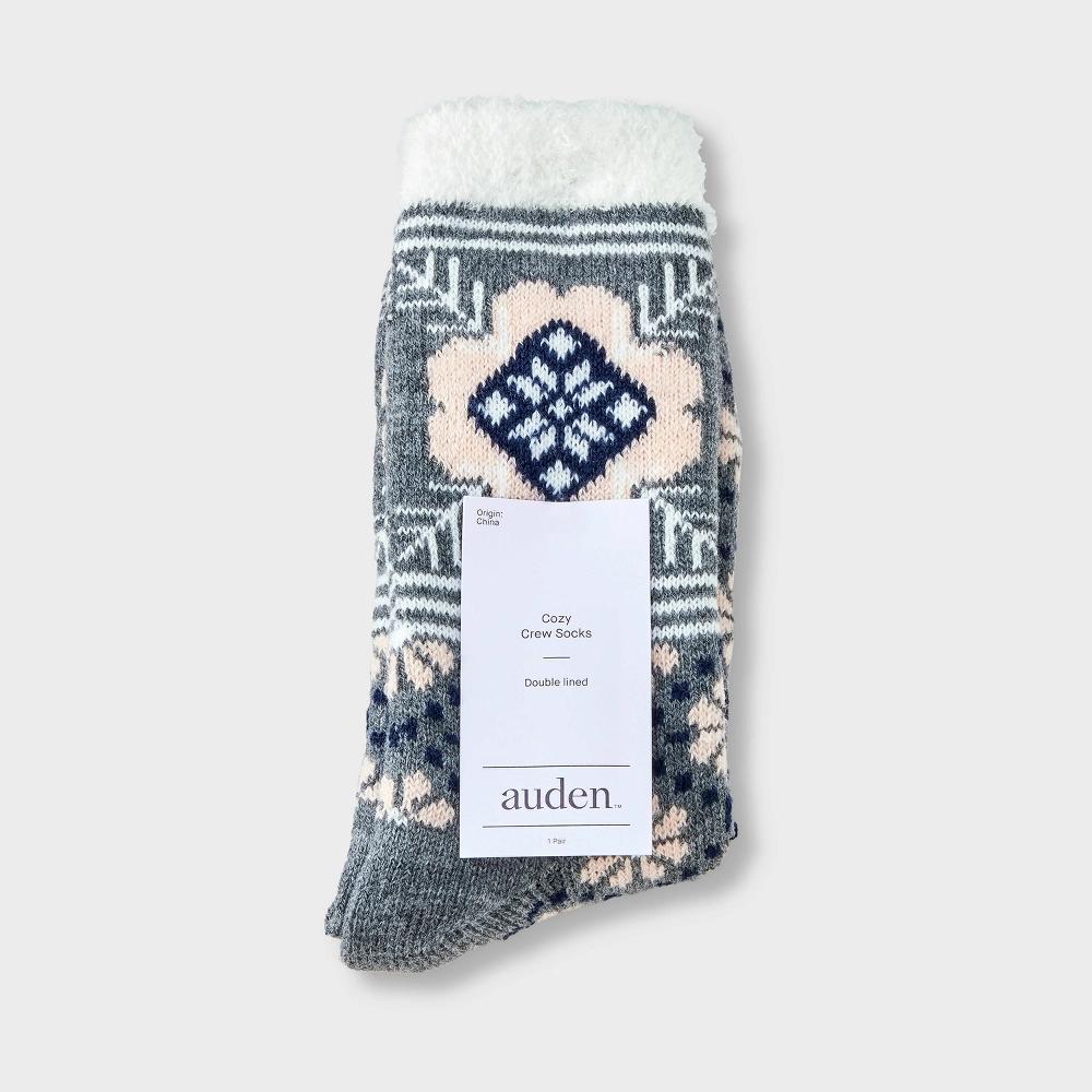 Womens Floral Geo Double Lined Cozy Crew Socks - Auden Charcoal Heather 4-10 Product Image