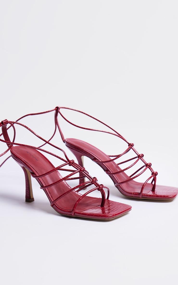 Burgundy Snake PU Knotted Lace Up Sandals Product Image