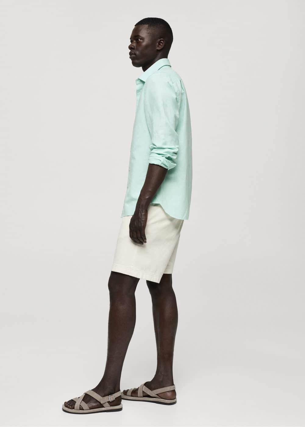 MANGO MAN - Classic-fit linen-blend shirt aqua greenMen Product Image