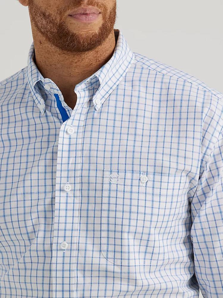 Wrangler® George Strait™ Men's L/S Blue Plaid Buttondown Shirt Product Image