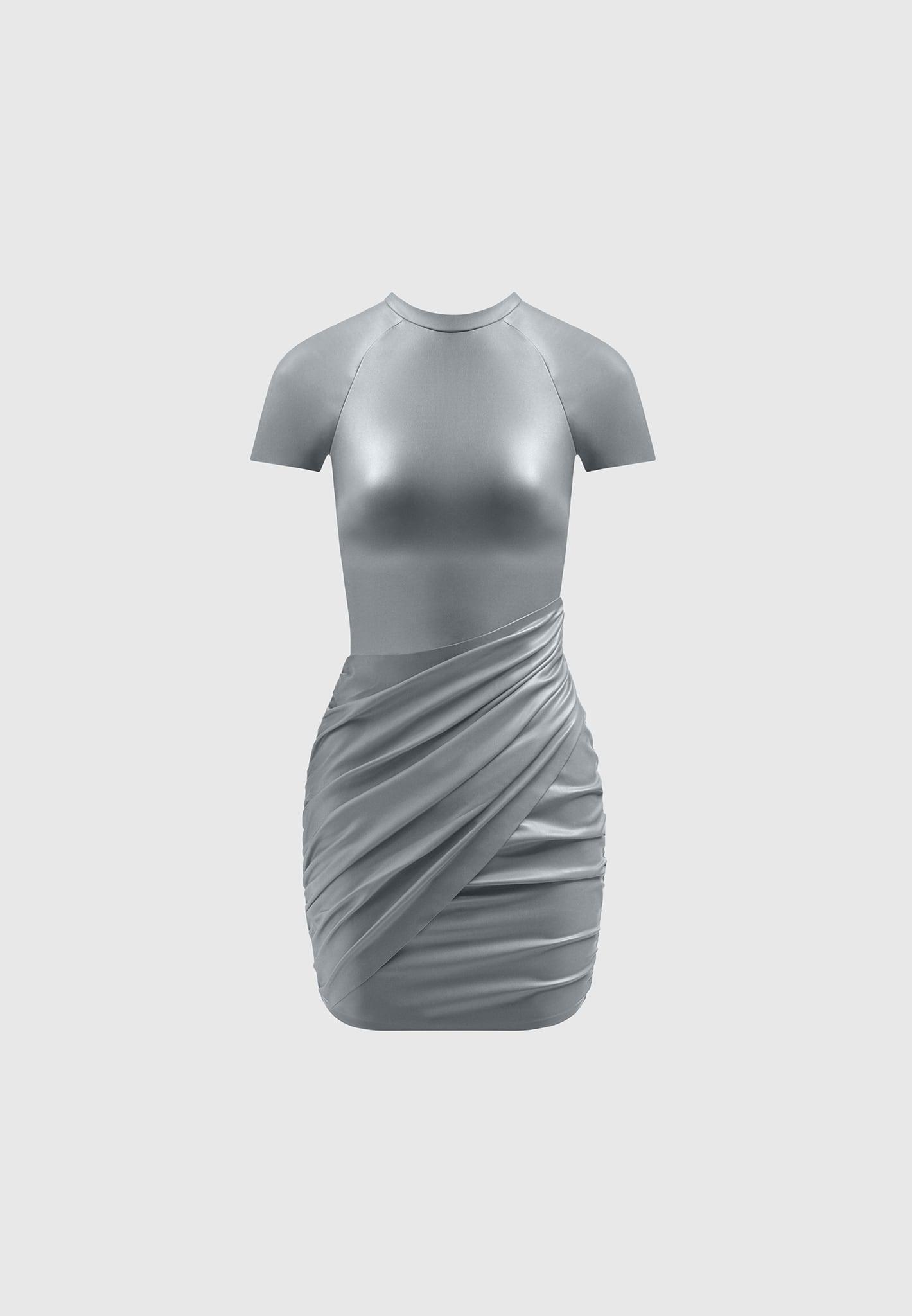 Leather Gathered Dress - Grey Female Product Image