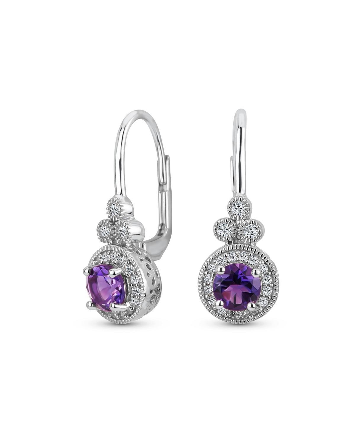 Bling Jewelry Classic Art Deco Style Purple Synthetic Amethyst Halo Circle Circlet Rosette Solitaire Drop Earrings For Women Sterling Silver Product Image