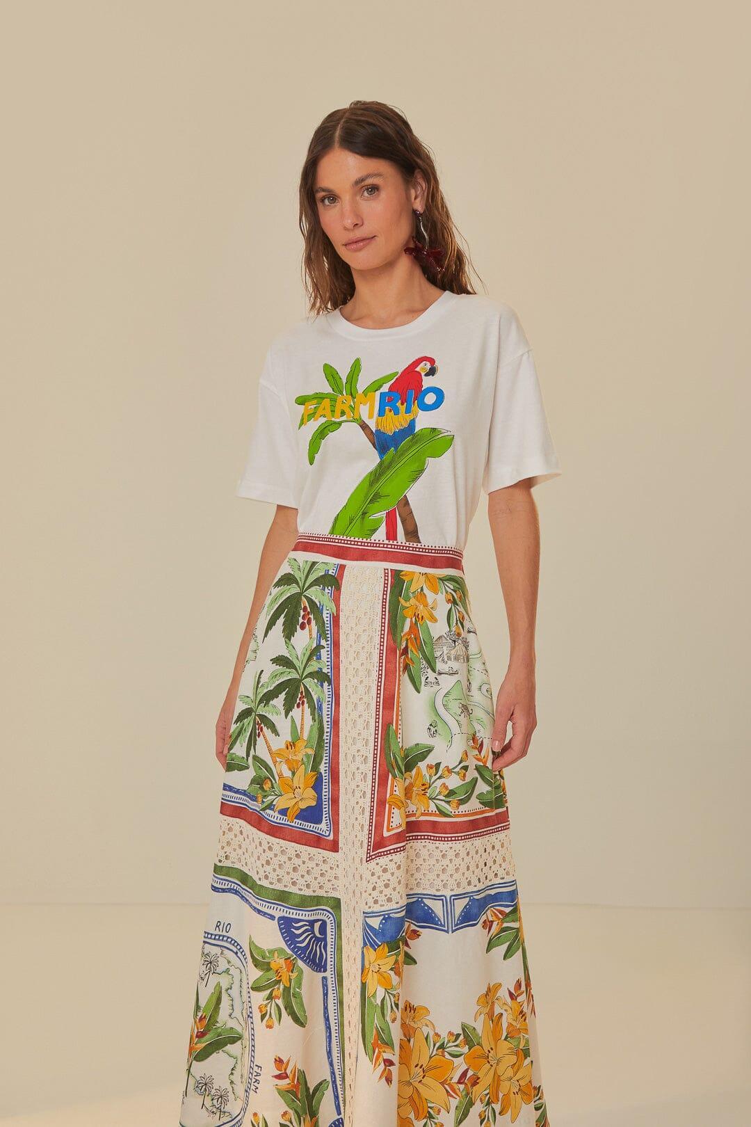 Off-White Tropical Destination LENZING™ ECOVERO™ Euroflax™ Midi Skirt Product Image