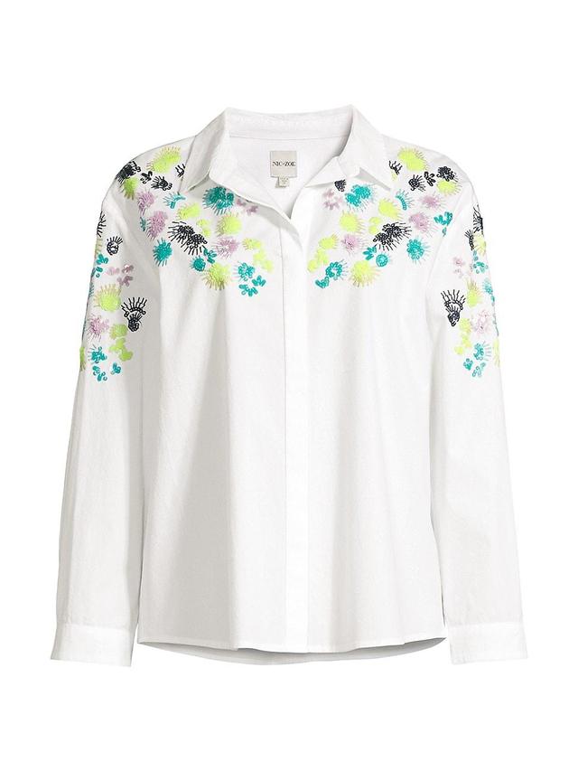 NIC+ZOE Placed Petals Embroidered Sequin Shirt Product Image