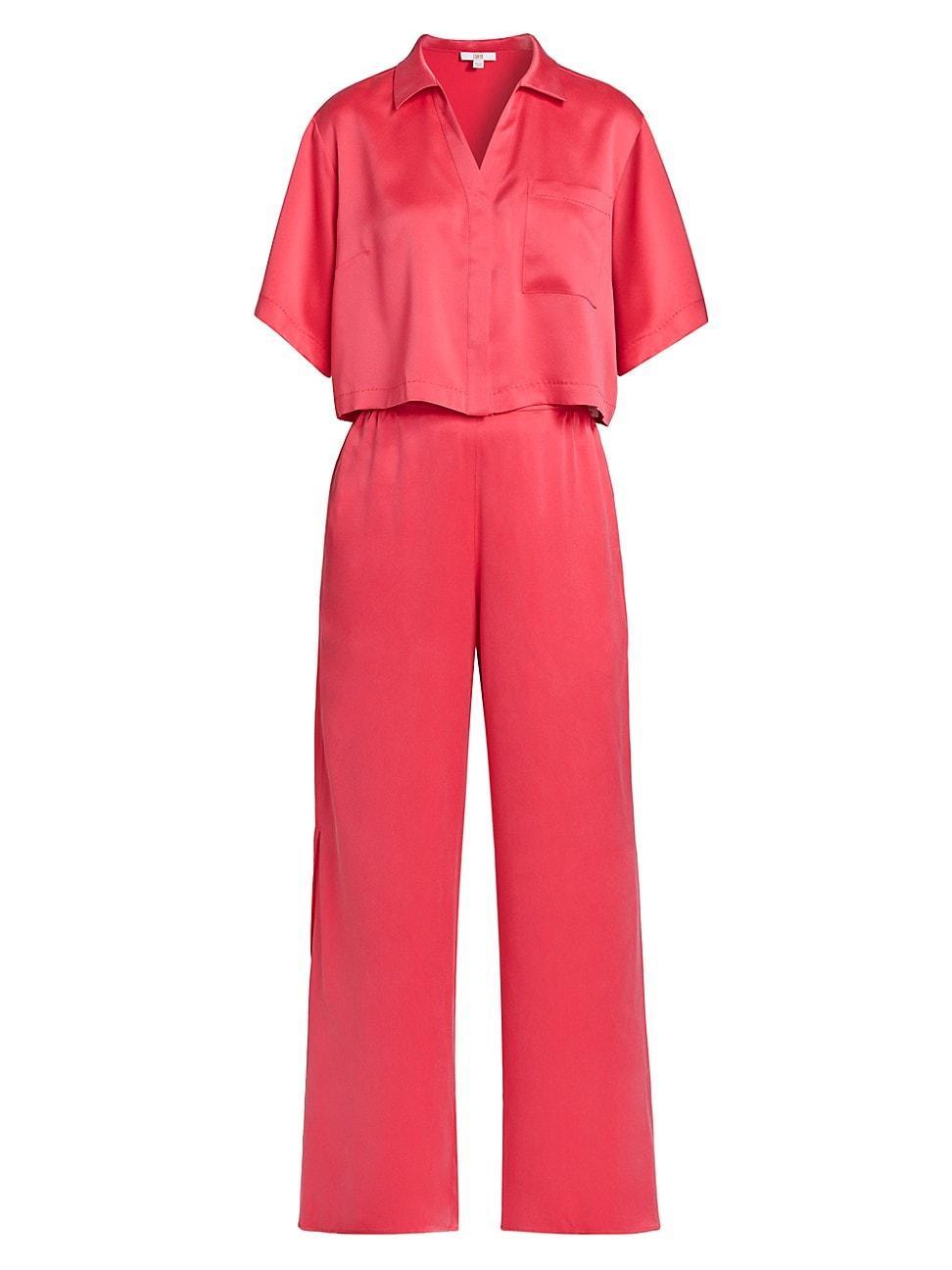 Womens Washable Silk High-Rise Pants 2-Piece Pajama Set Product Image