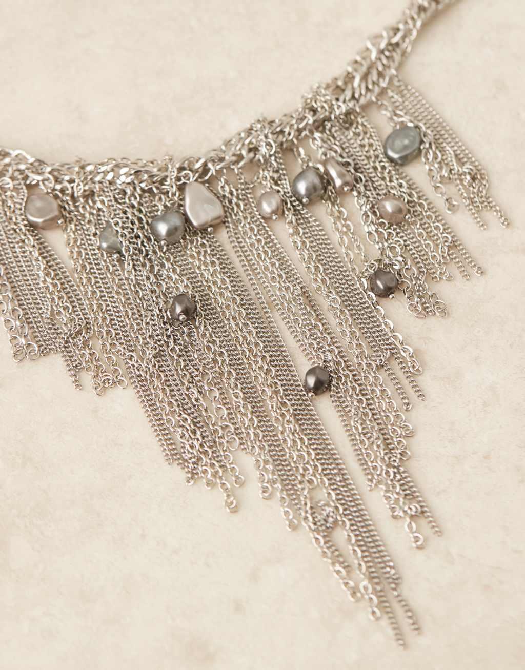 ASOS DESIGN necklace with mixed pearl and chain detail in silver tone Product Image