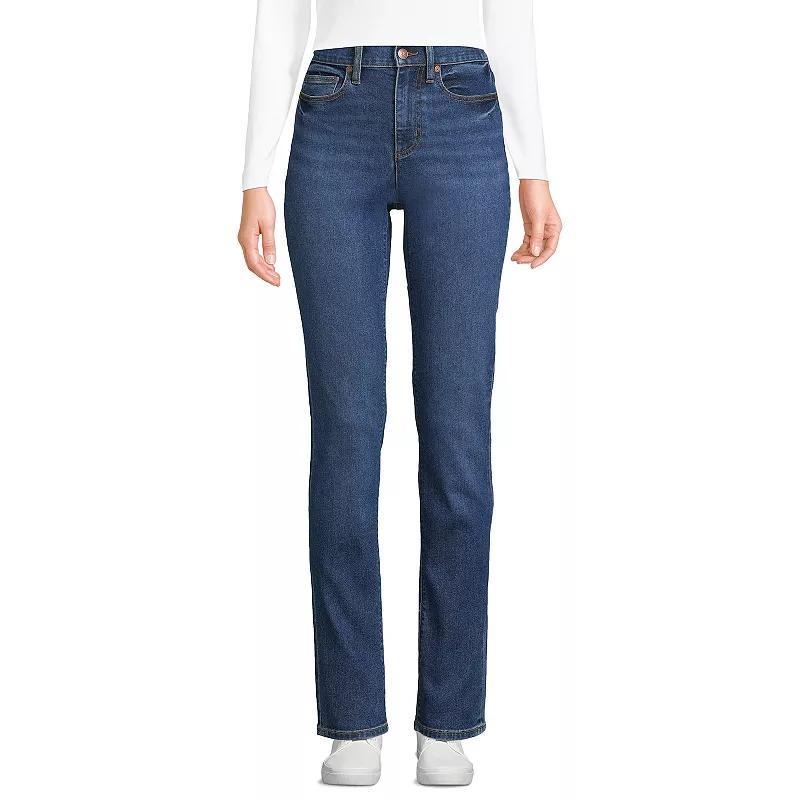 Petite Lands End Recover High-Rise Straight-Leg Jeans, Womens Dark Blue Product Image