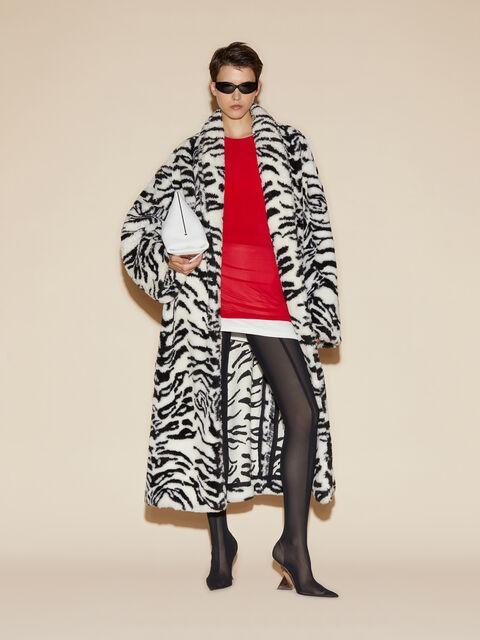 White and black long fur coat Product Image