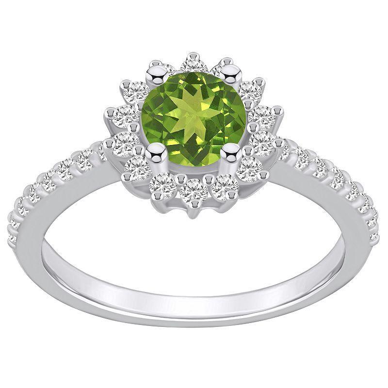 Alyson Layne 14k White Gold Peridot & 1/2 Carat T.W. Diamond Halo Ring, Womens Green Product Image