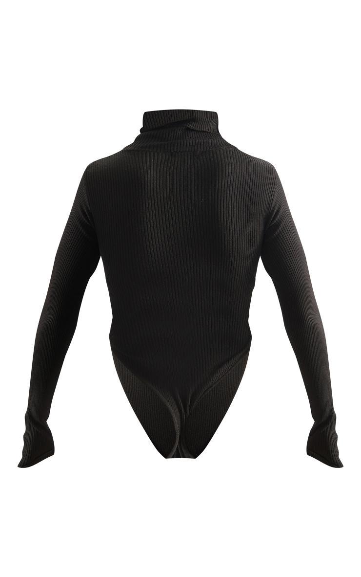 Black Rib Knit Cut Out Front Bodysuit Product Image