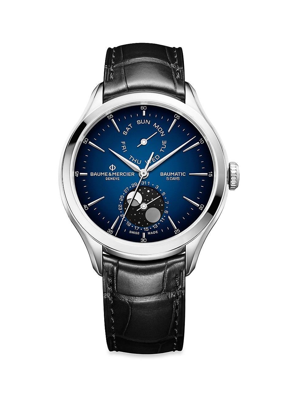 Mens Clifton Stainless Steel & Alligator Moon-Phase Watch Product Image