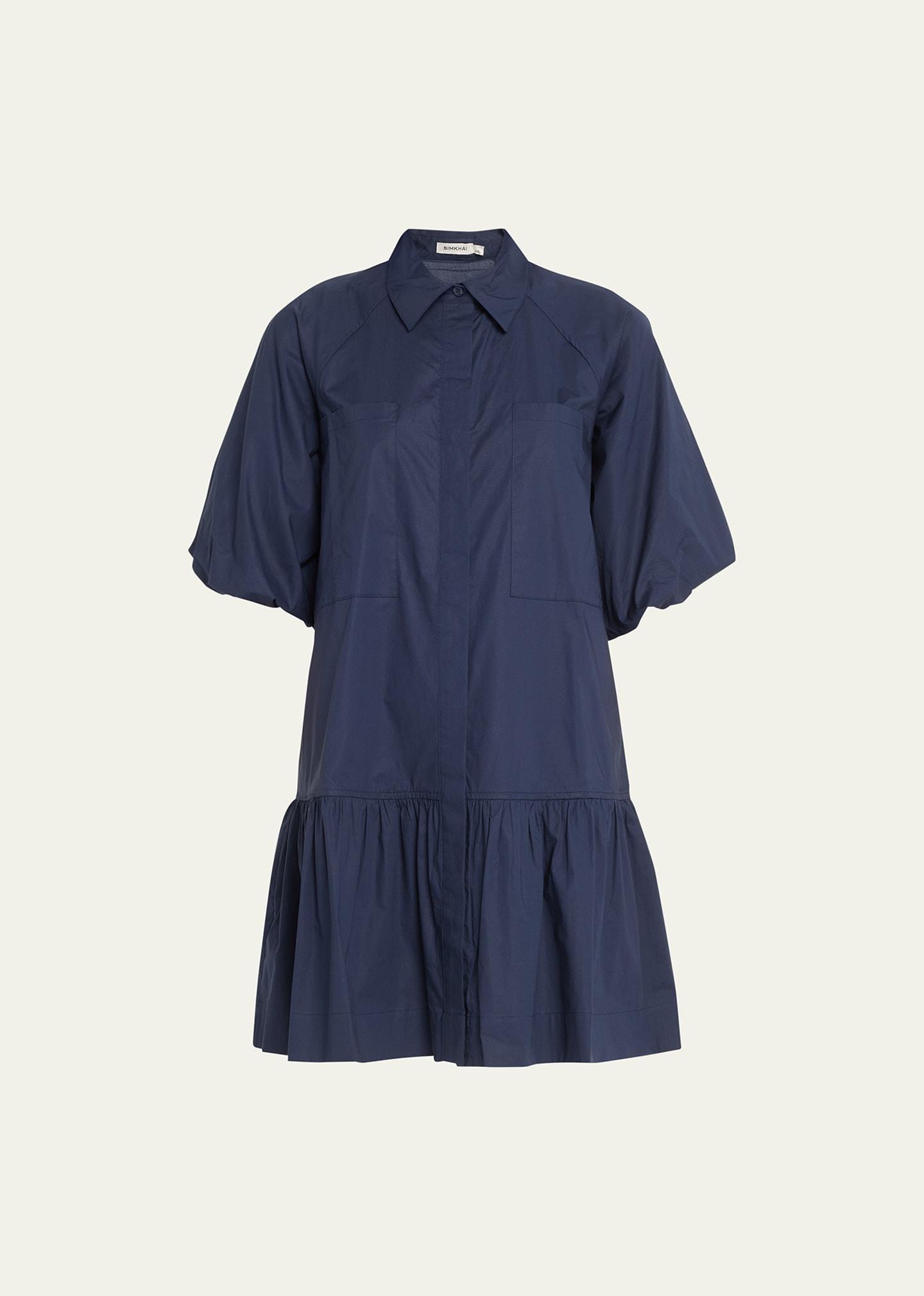 Crissy Puff-Sleeve Cotton Poplin Mini Shirtdress Product Image