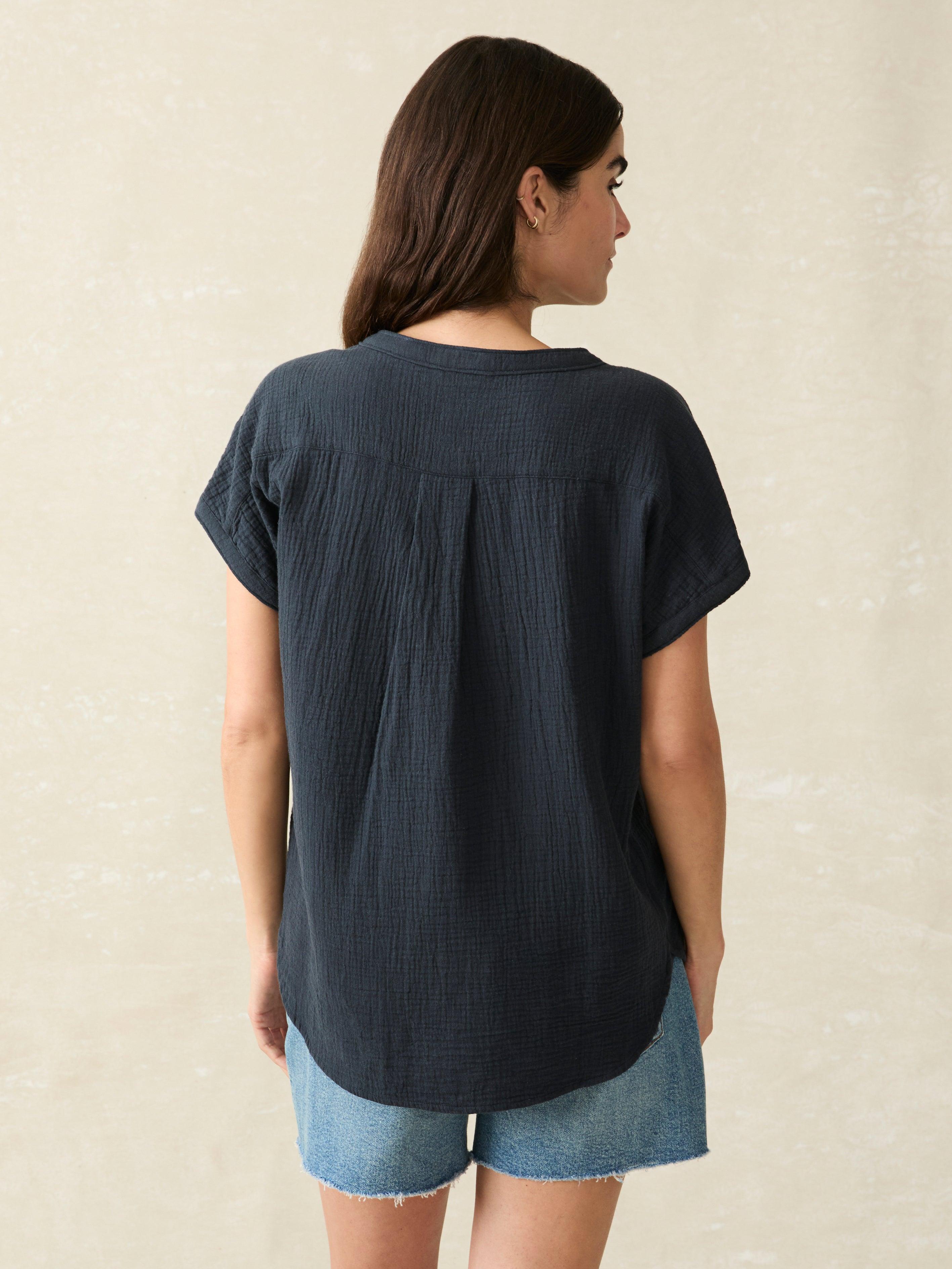 Dream Cotton Gauze Desmond Top - Navy Female Product Image