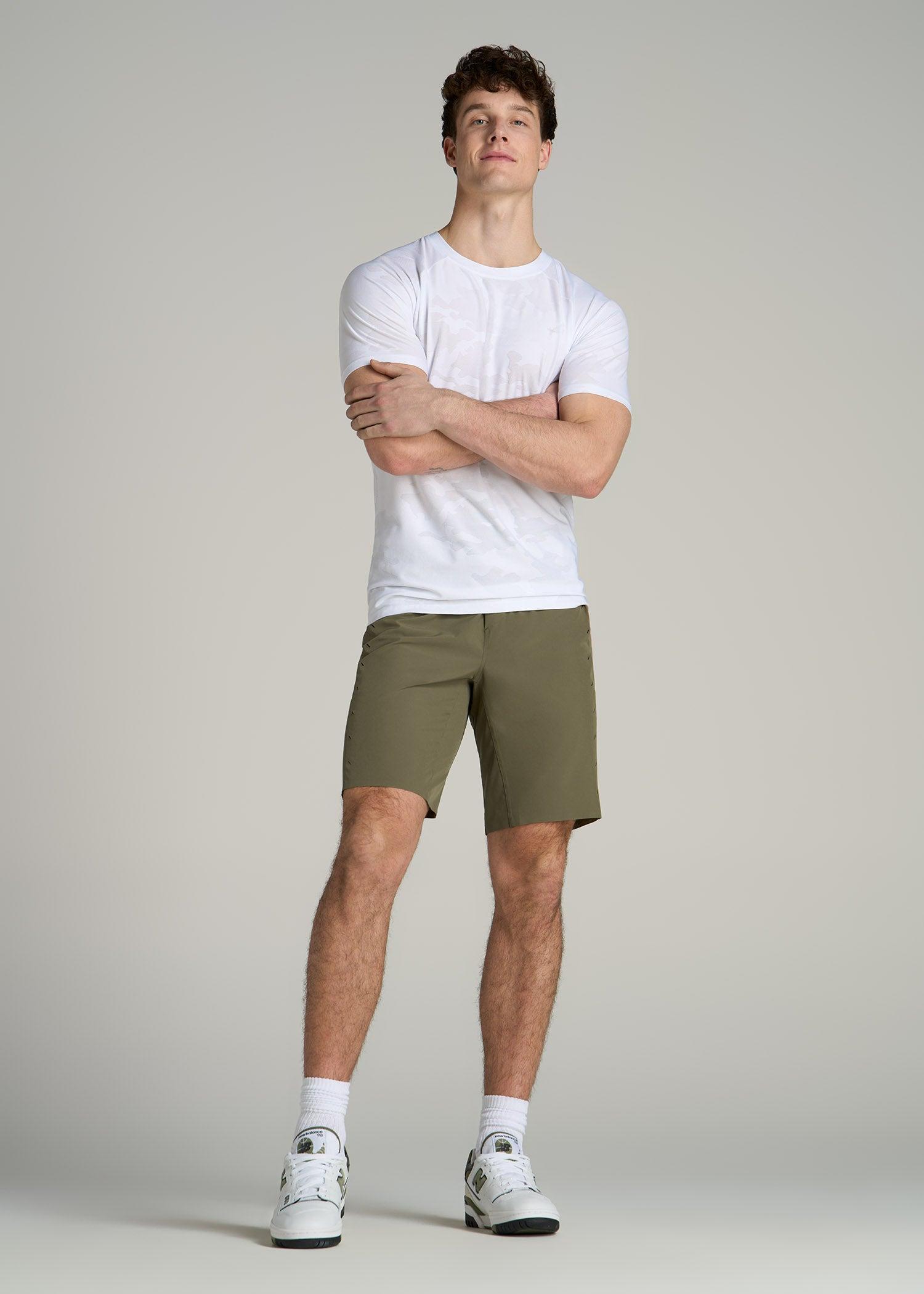 Featherweight Perforated Training Shorts for Tall Men in Olive Male Product Image