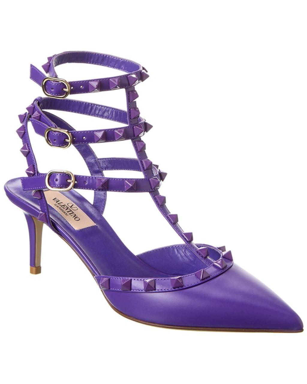 Valentino Rockstud Caged 65 Leather Ankle Strap Pump In Purple Product Image