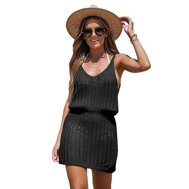 Womens CUPSHE Crochet Knit V-Neck Mini Cover-Up Dress Product Image