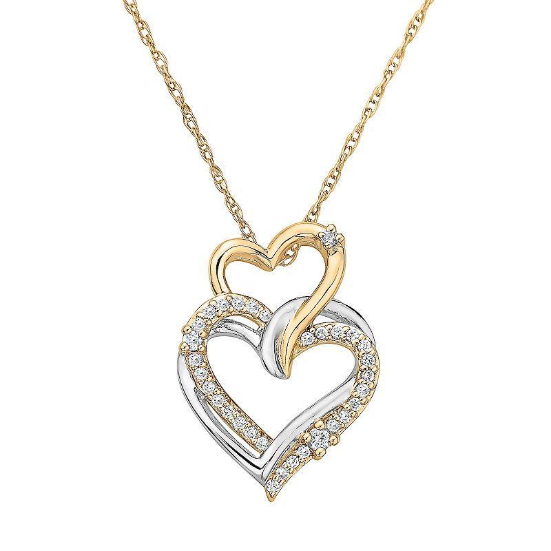 Irena Park Two-Tone Sterling Silver 1/5 Carat T.W. Diamond Double Open Heart Necklace, Womens Yellow Product Image