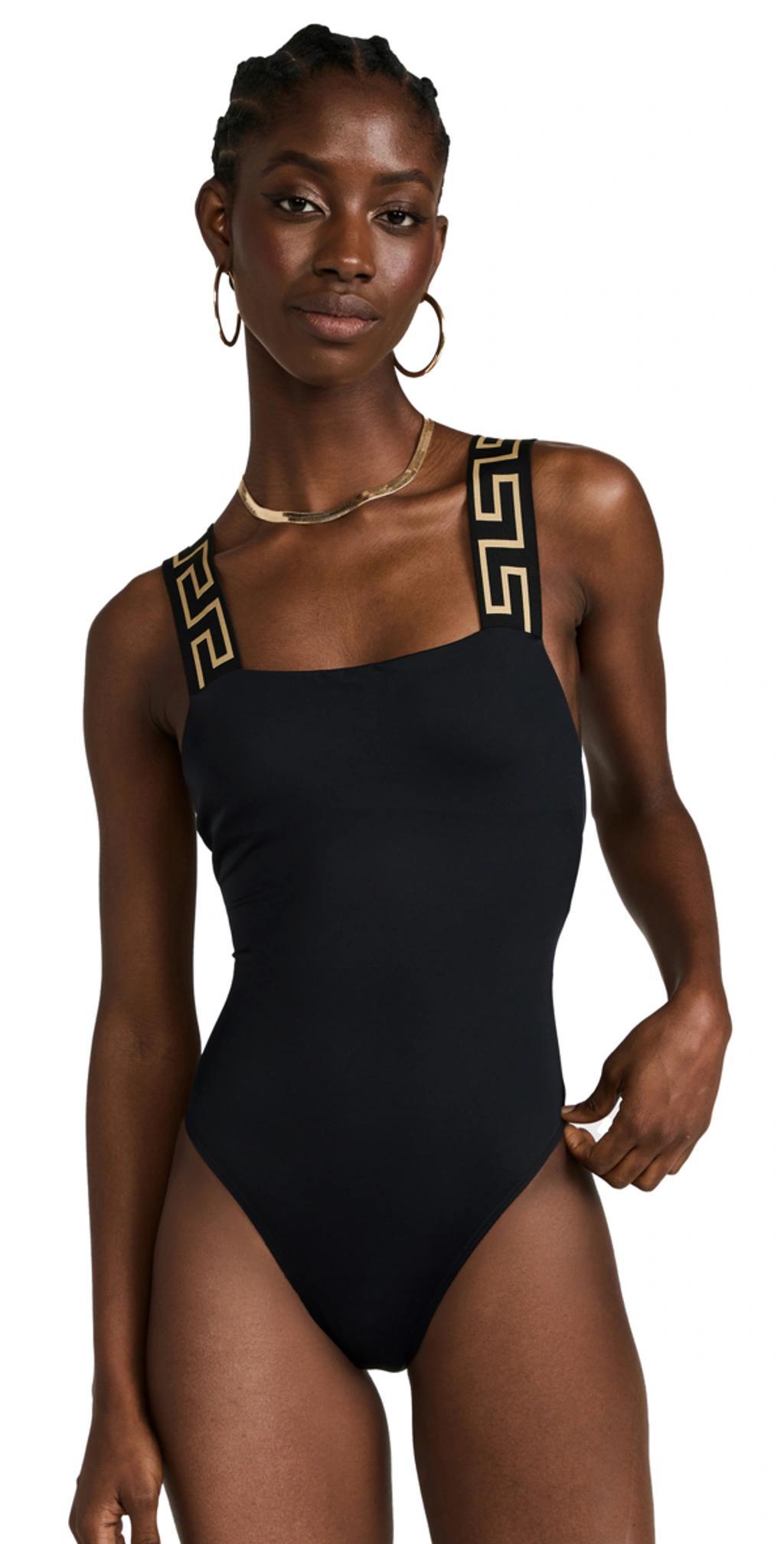 VERSACE Greek Strap One Piece Swimsuit In Black Product Image