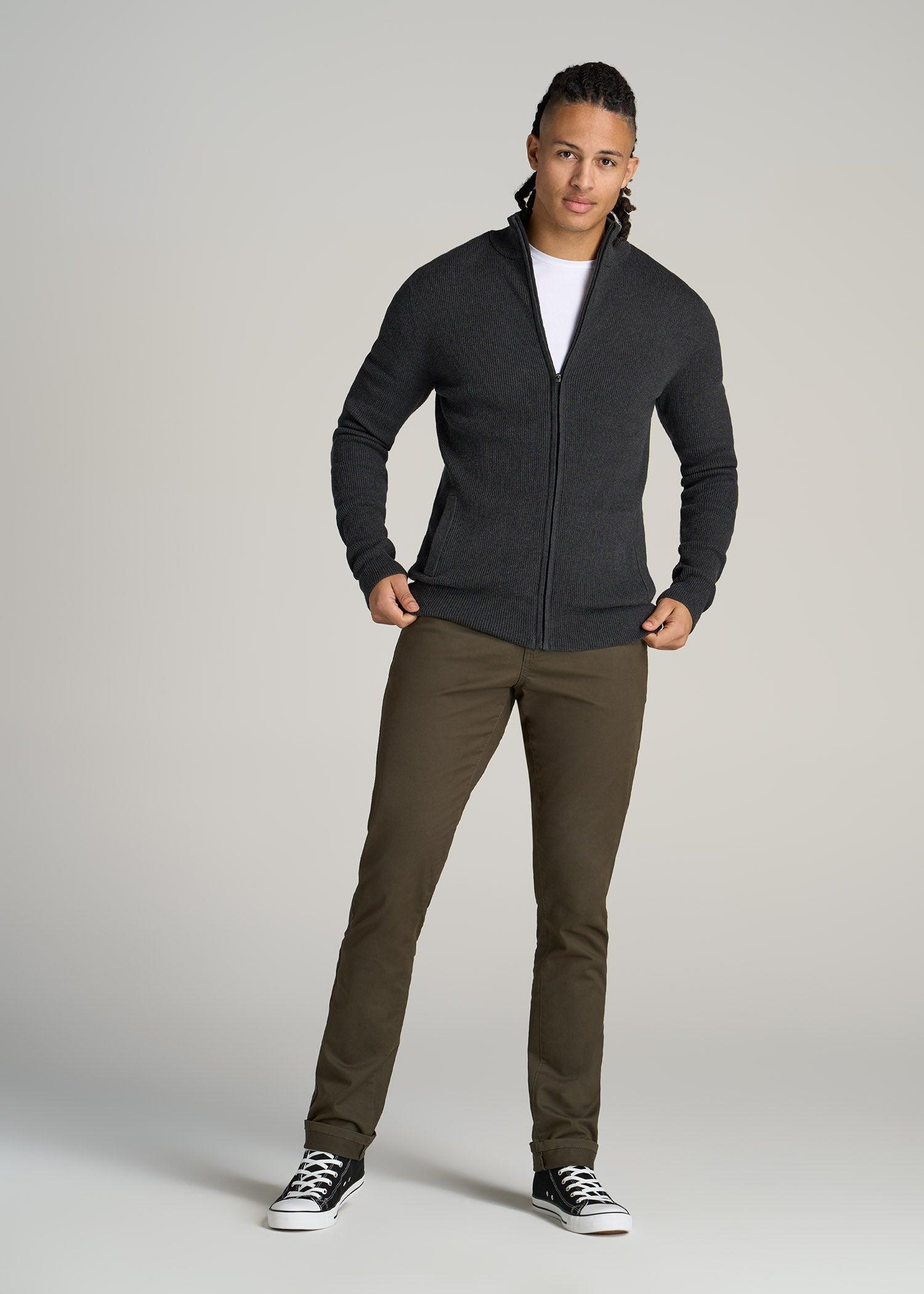 Men's Tall Full Zip Sweater in Charcoal Mix Male Product Image