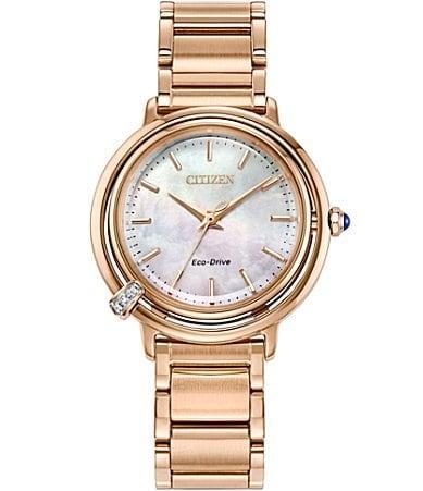 Citizen Womens Eco Drive Three Three Rose Gold Tone Stainless Steel Watch Product Image