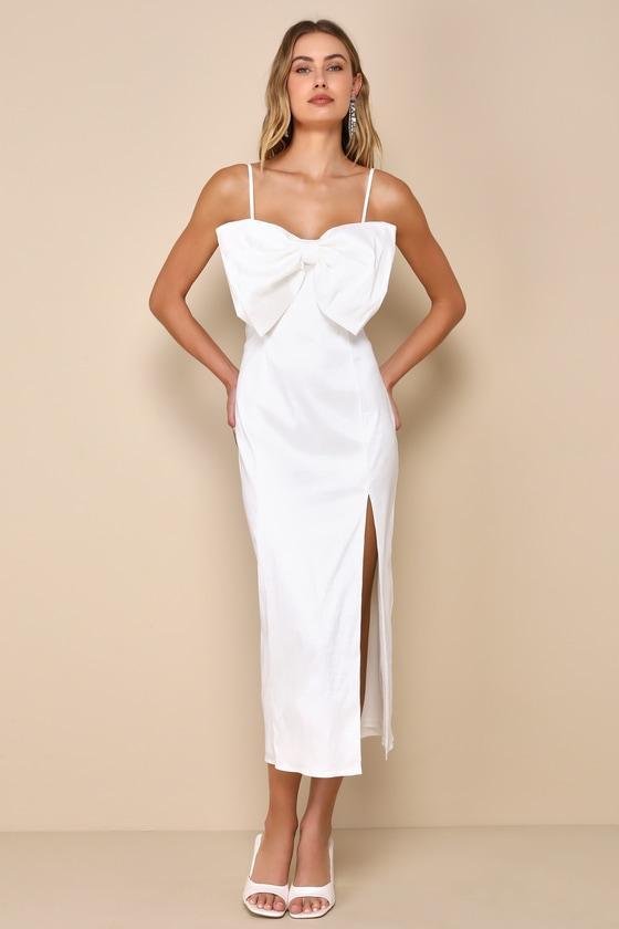 Statement Sweetie White Taffeta Sleeveless Bow Midi Dress product image