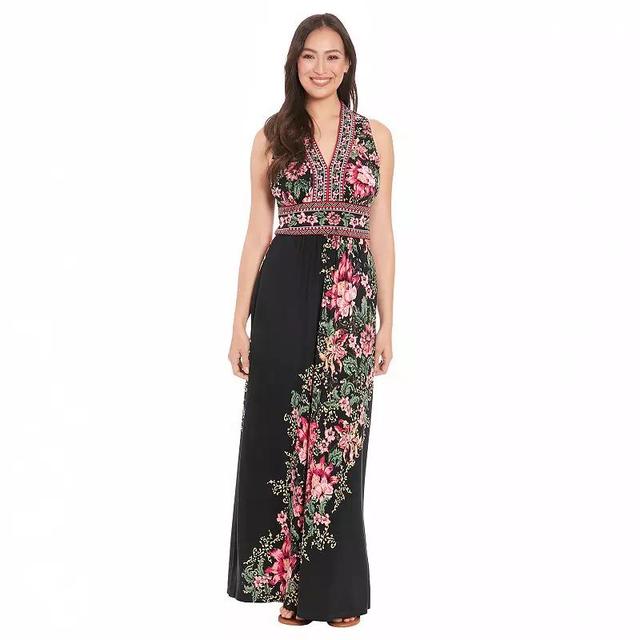 Womens London Times Floral Print Sleeveless V-Neck Flowy Maxi Dress Product Image