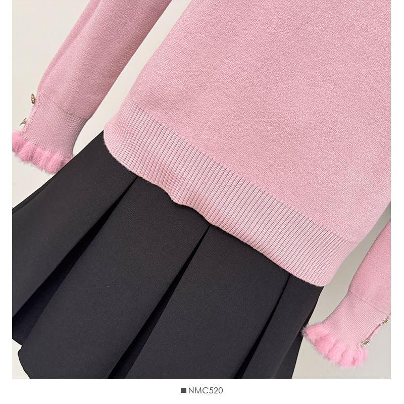 Fleece-Lined High-Neck Knit Top Product Image