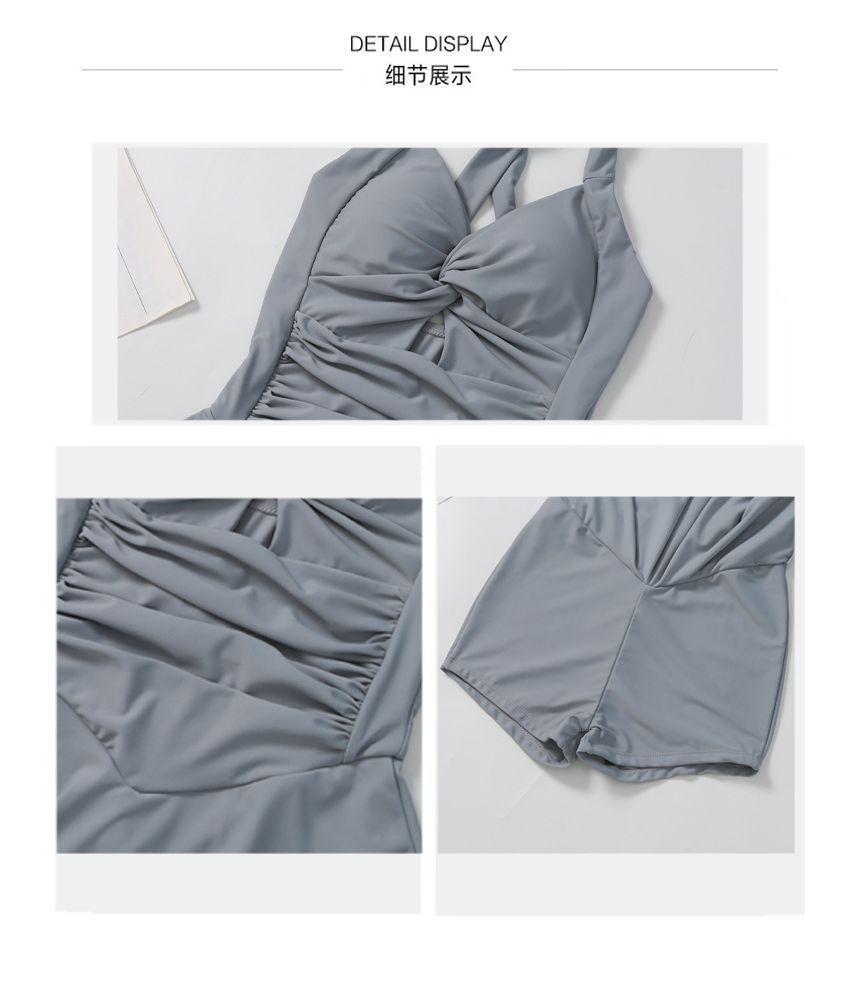 Sleeveless Cut Out Plain Swim Dress Product Image