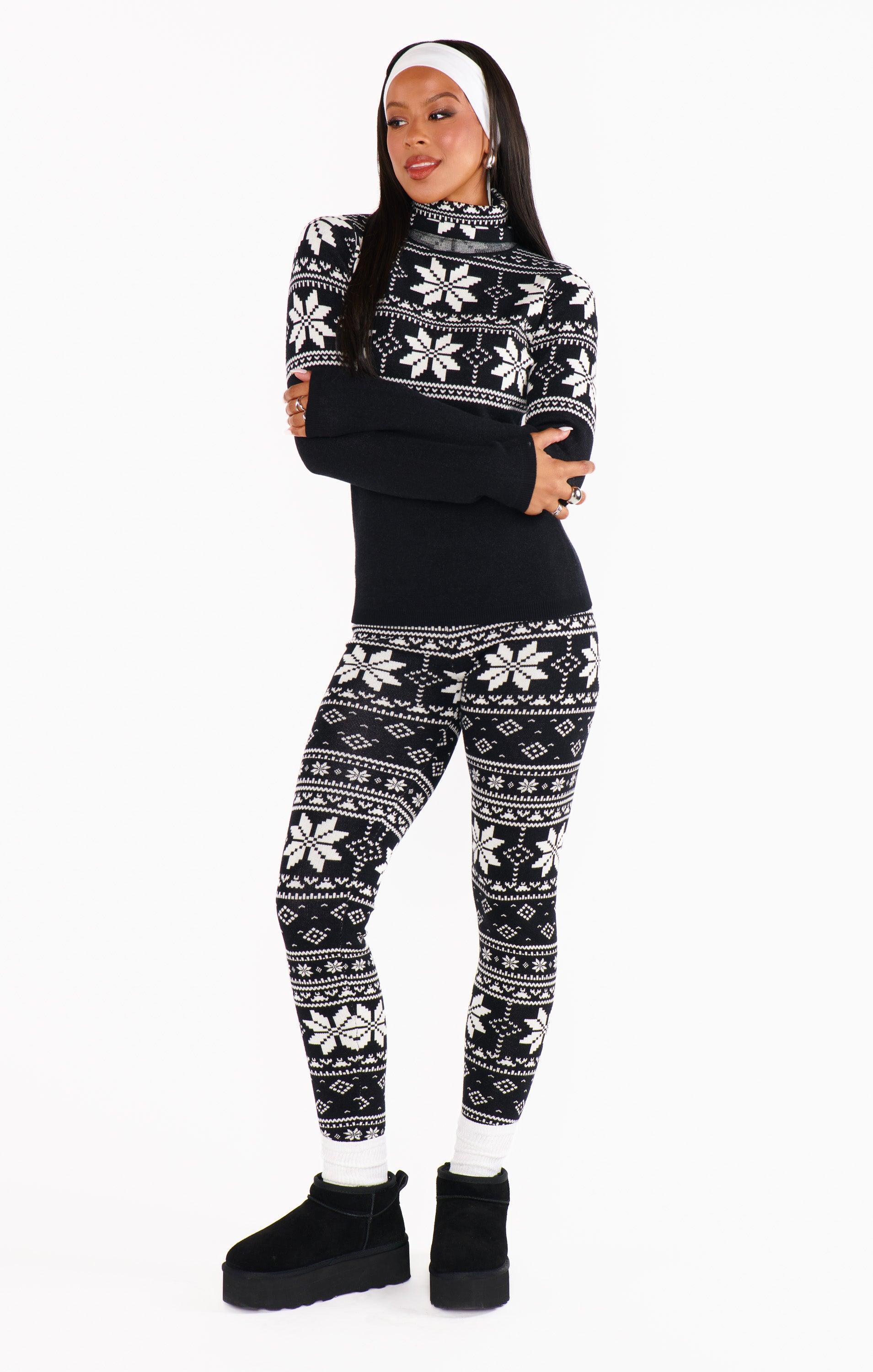 Cozy Leggings ~ Black Fair Isle Knit Product Image