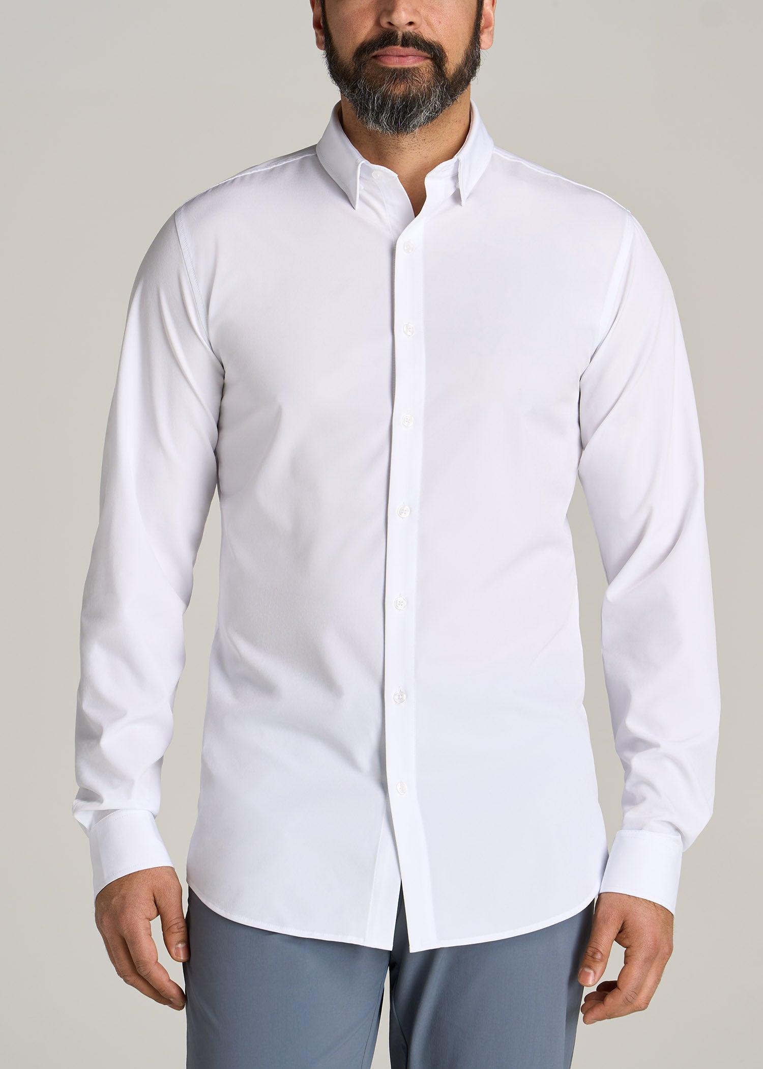 Traveler Stretch Dress Shirt for Tall Men in White Product Image