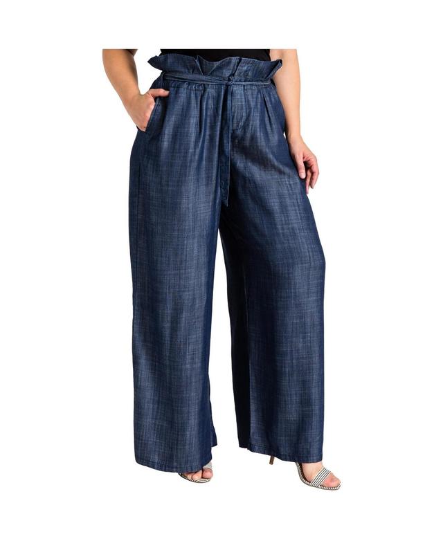 Womens Plus Size Tencel Denim Wide Leg Palazzo Pants Product Image