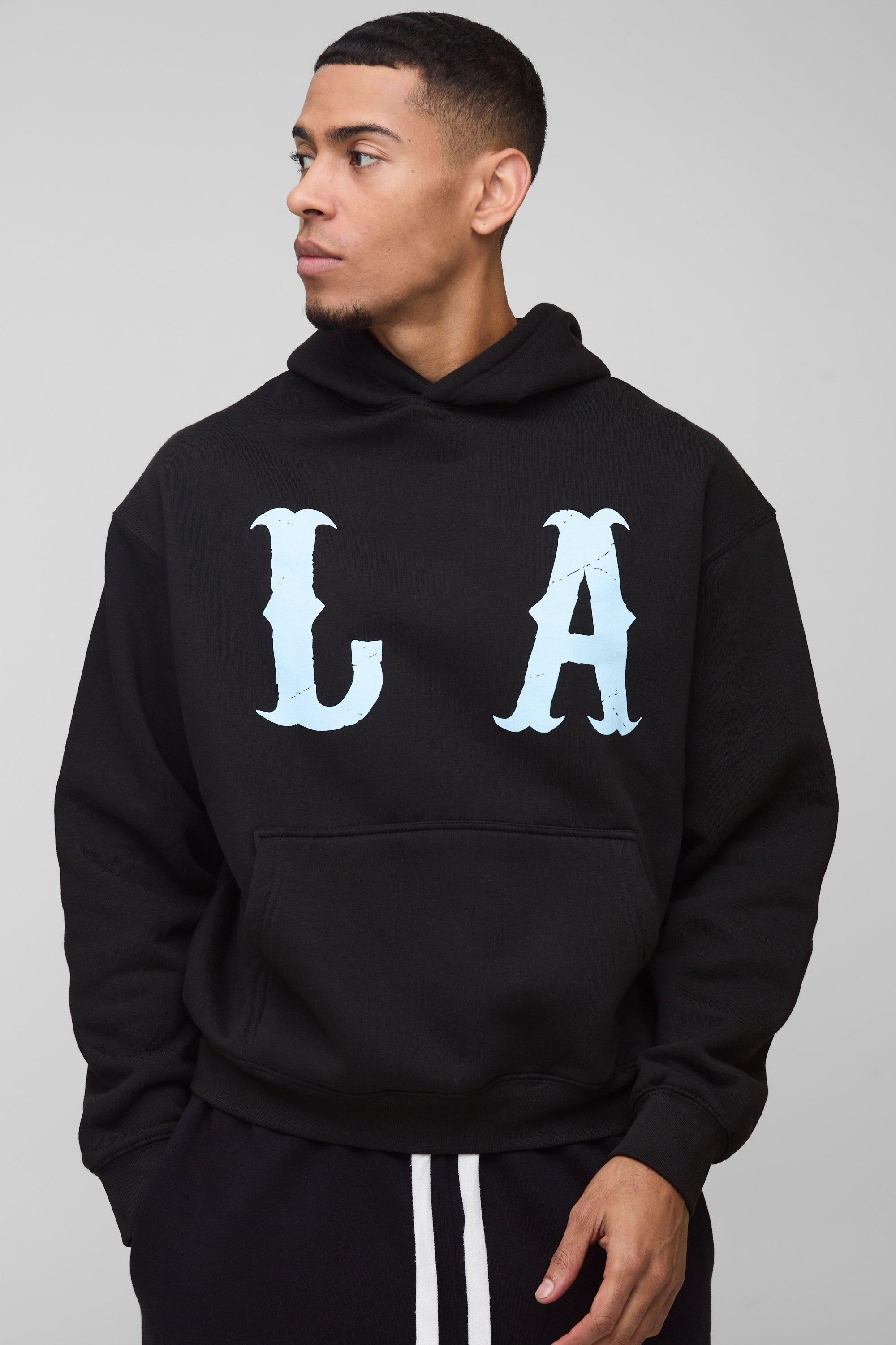 Oversized Boxy Western LA Graphic Hoodie | boohooMAN USA Product Image