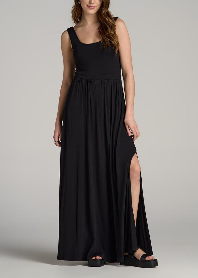 Jersey Tank Maxi Dress with Pockets for Tall Women in Black Female Product Image