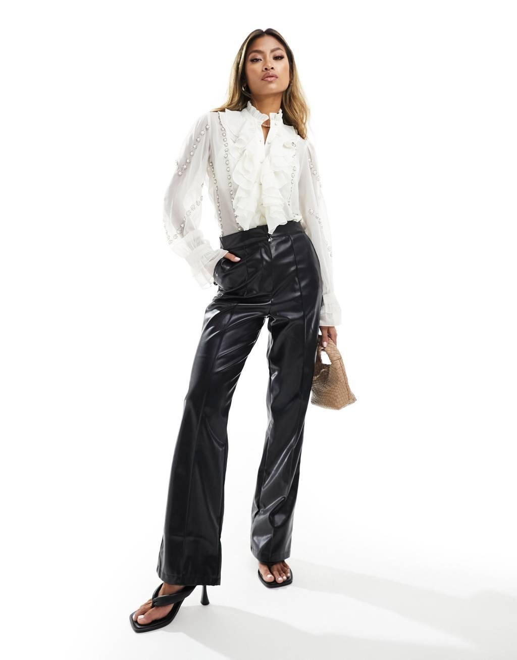 River Island ruffle blouse with embroidered detail Product Image