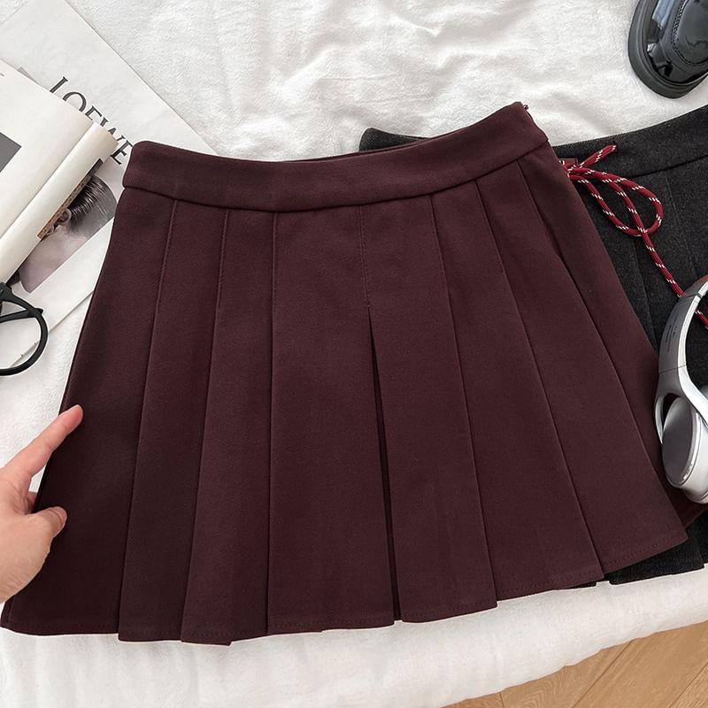 High Waist Plain Mini Pleated Skirt product image