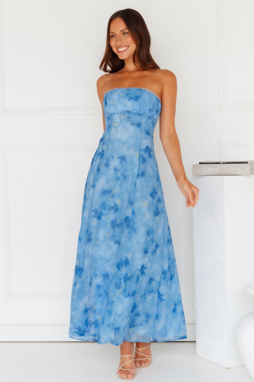 Elsa Strapless Maxi Dress Blue Product Image