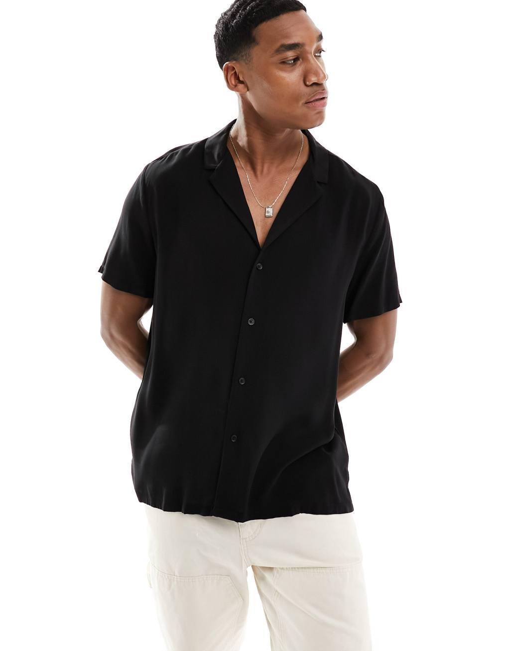 ASOS DESIGN relaxed fit viscose shirt with low revere collar Product Image