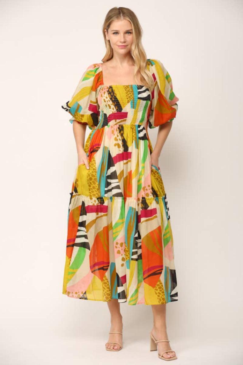 Grace Multi Color Abstract Print  Maxi Dress Product Image