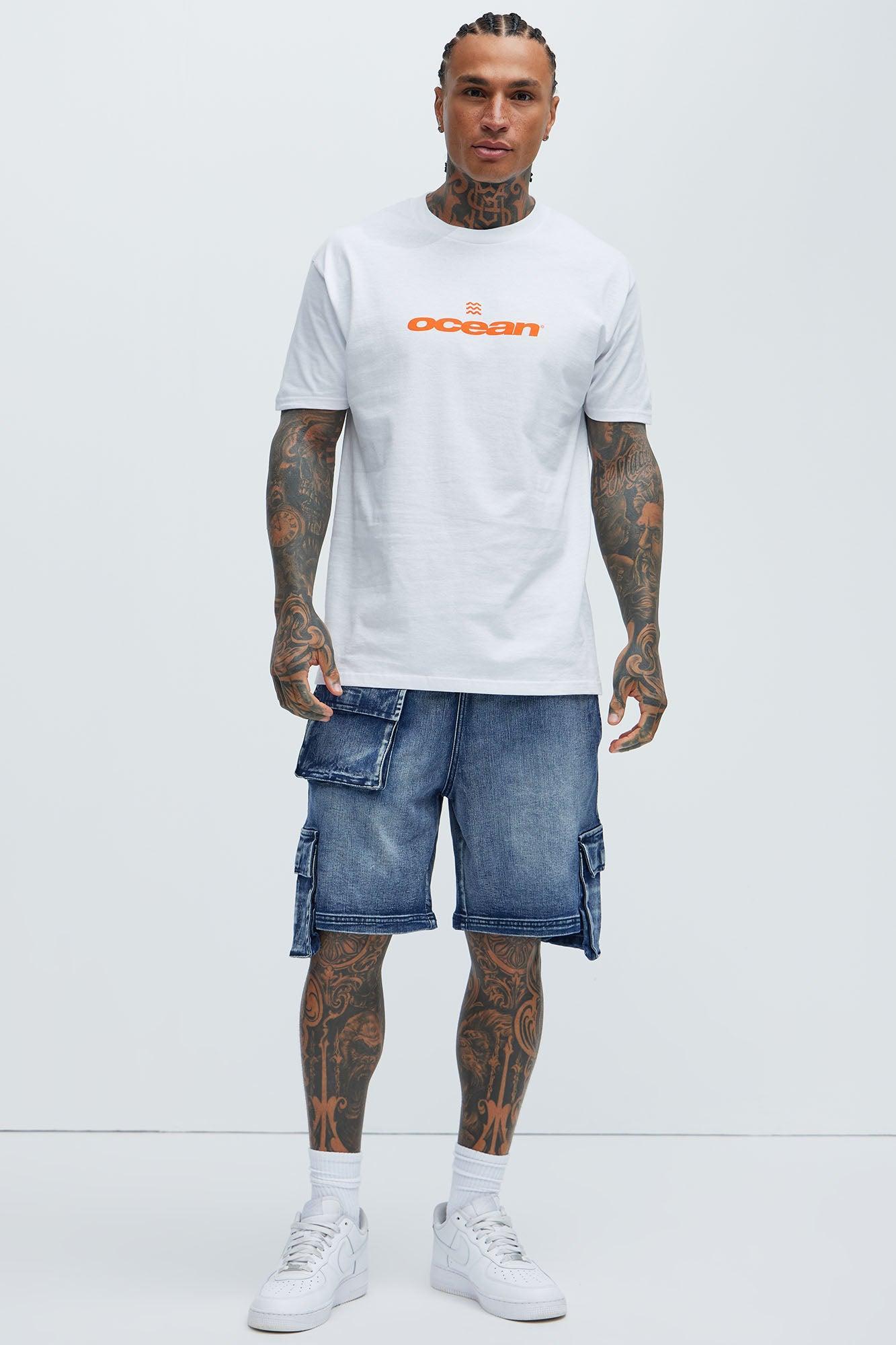 Kickin' It Cargo Denim Shorts - Navy Product Image