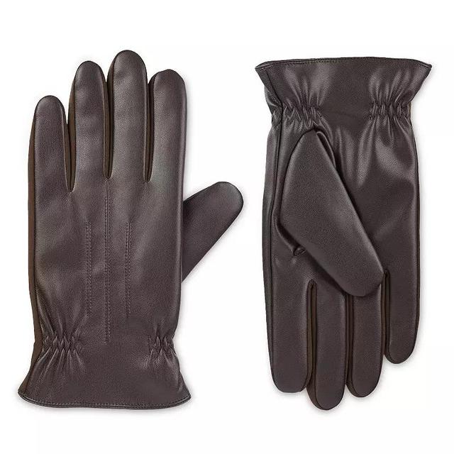 Mens isotoner Insulated Faux Leather Gathered Wrist Gloves with SmarTouch Product Image