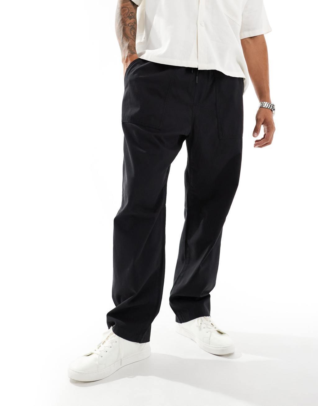 Pull&Bear wide leg casual pants in black Product Image