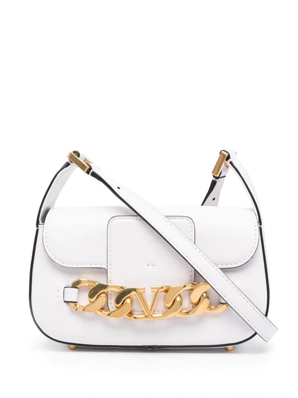 VALENTINO GARAVANI Garavani Vlogo Chain Small White Leather Shoulder Bag Product Image