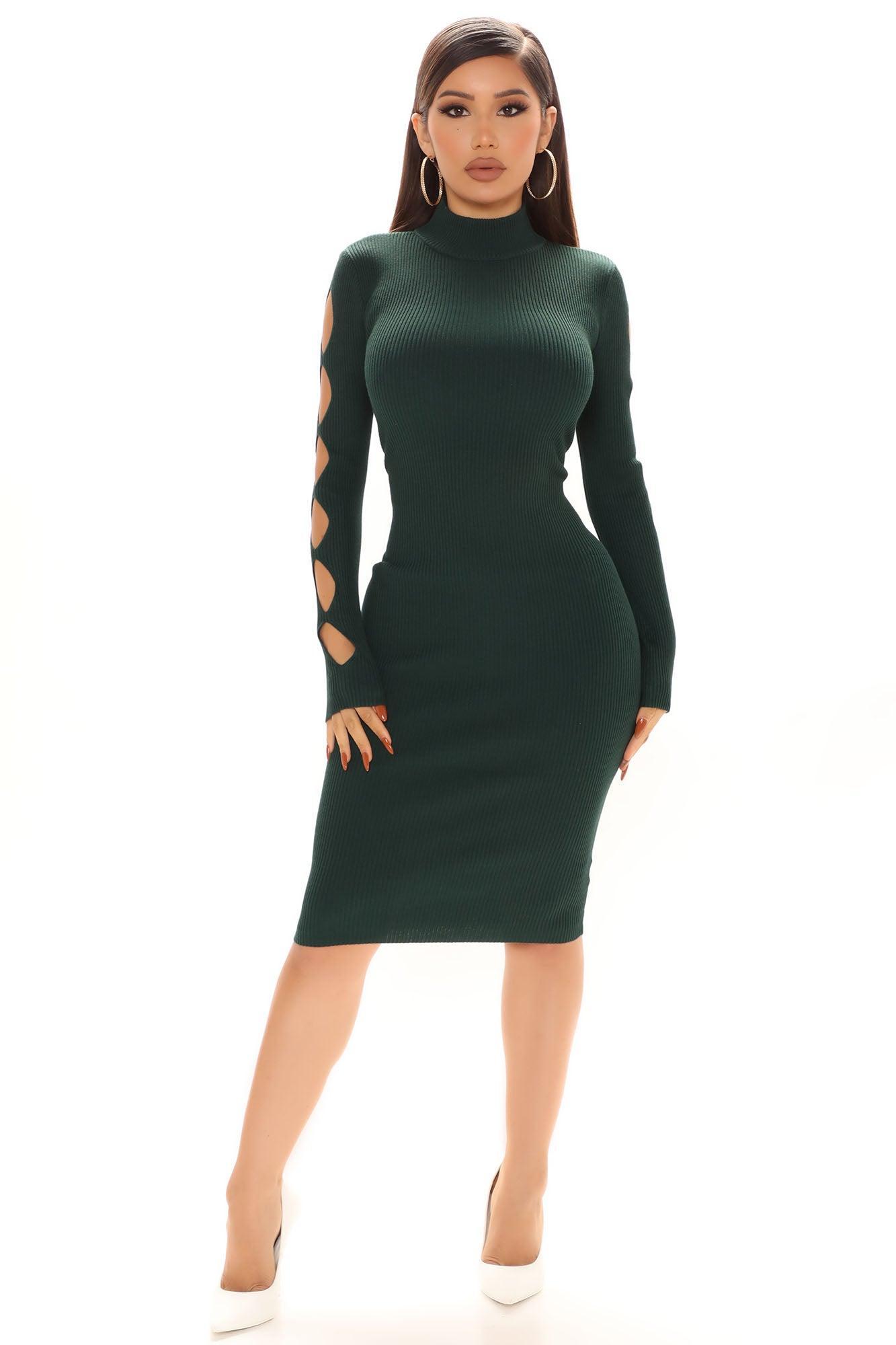 There For You Sweater Midi Dress - Green Product Image