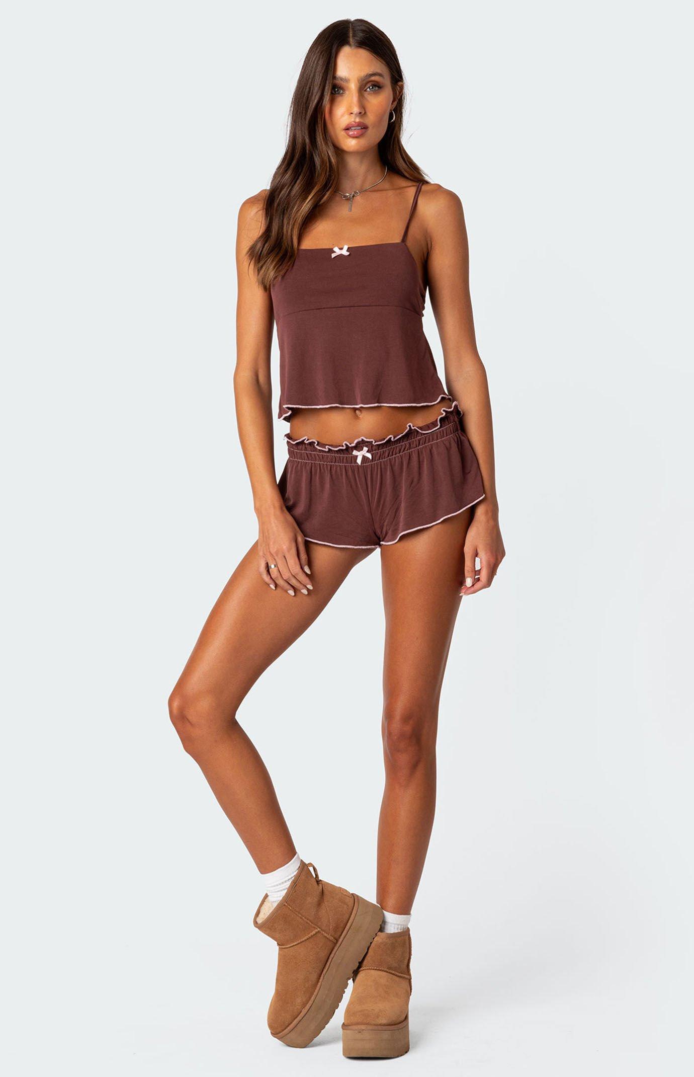 Edikted Womens Alice Gathered Waist Shorts - Brownarge product image