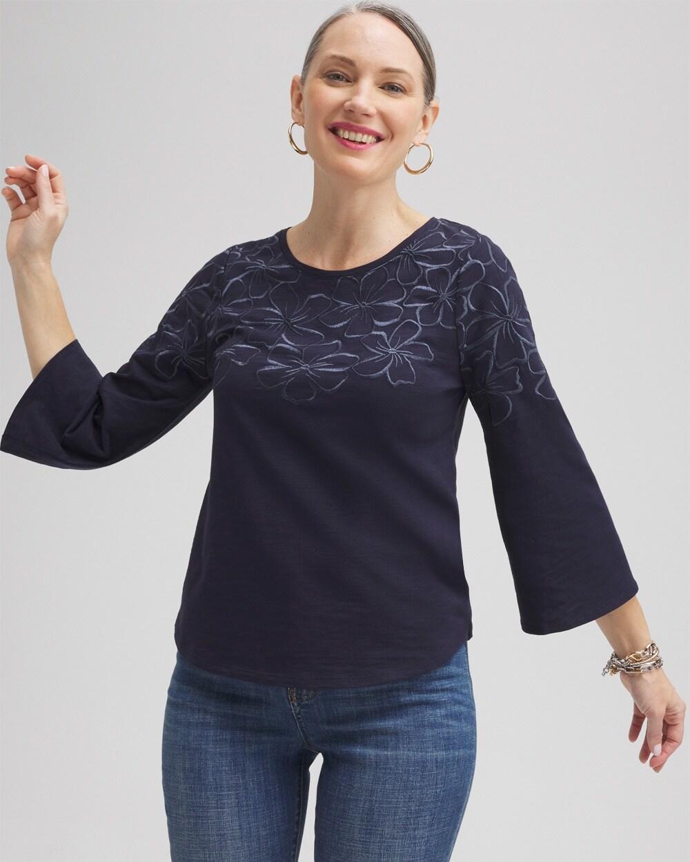 Chico's Women's Floral Embroidered 3/4 Sleeve Top product image