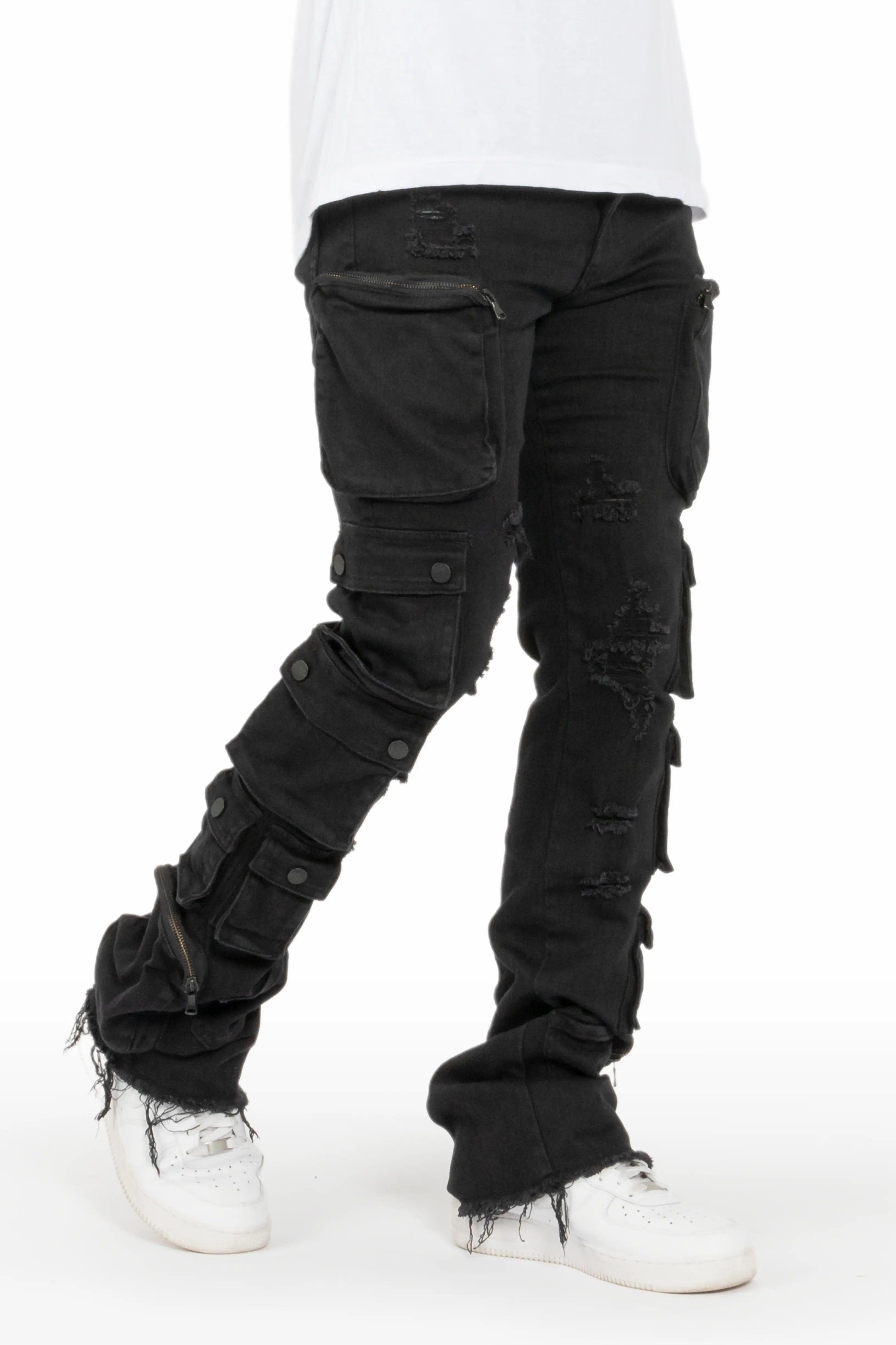 Konrad Black Cargo Stacked Flare Jean Male Product Image